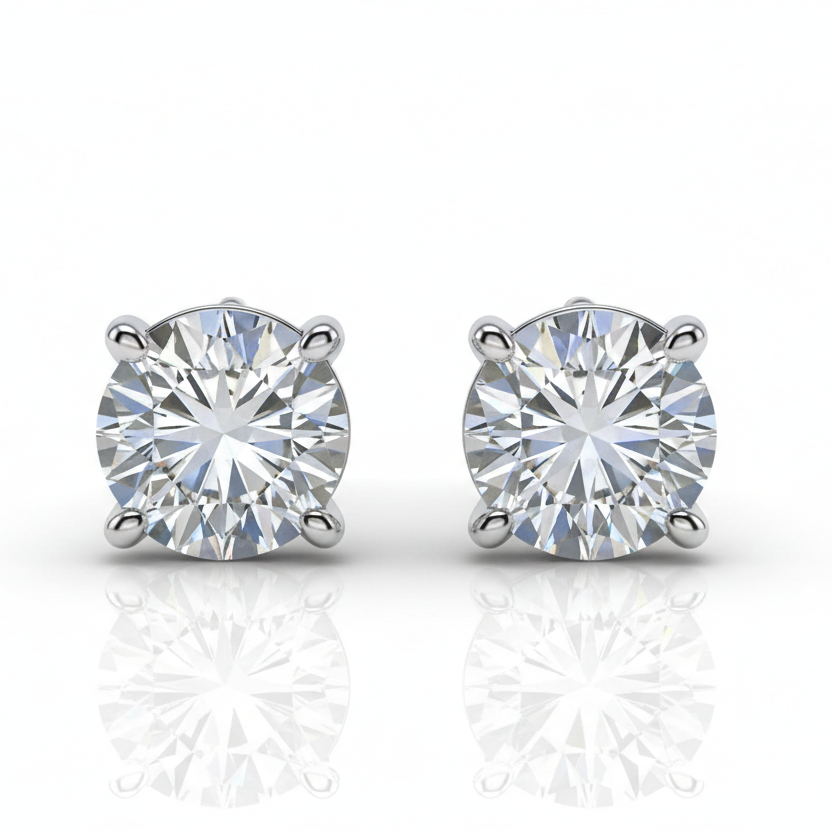 generate another image of diamond studs upright the classic stud setting in white gold setting with a white background